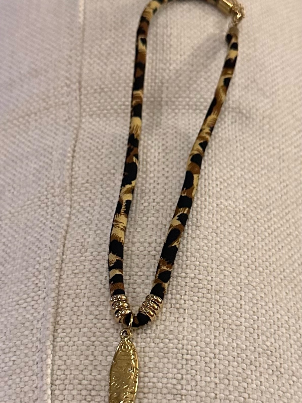 Gold Leaf Pendant Leopard Cord Necklace - Women Jewelry